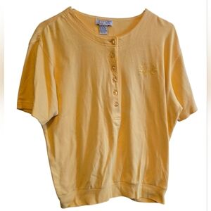 Vintage 90's Lindsey Blake Yellow Half Button Up Cotton/Poly Blend Embroided